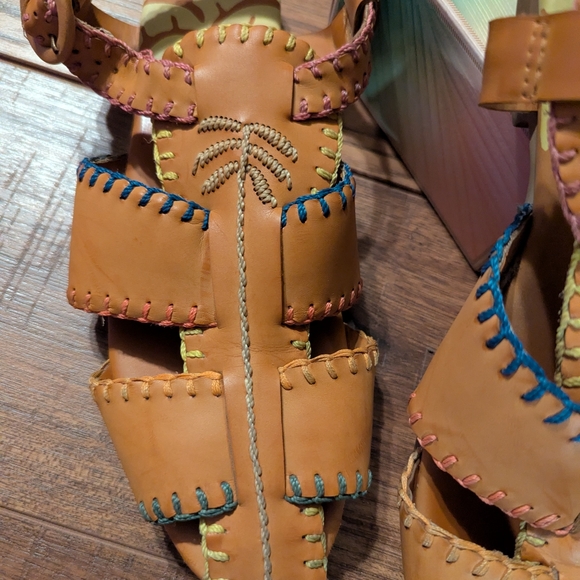 Farm Rio Colorful Stitched Leather Sandals Size 7 - Picture 8 of 11